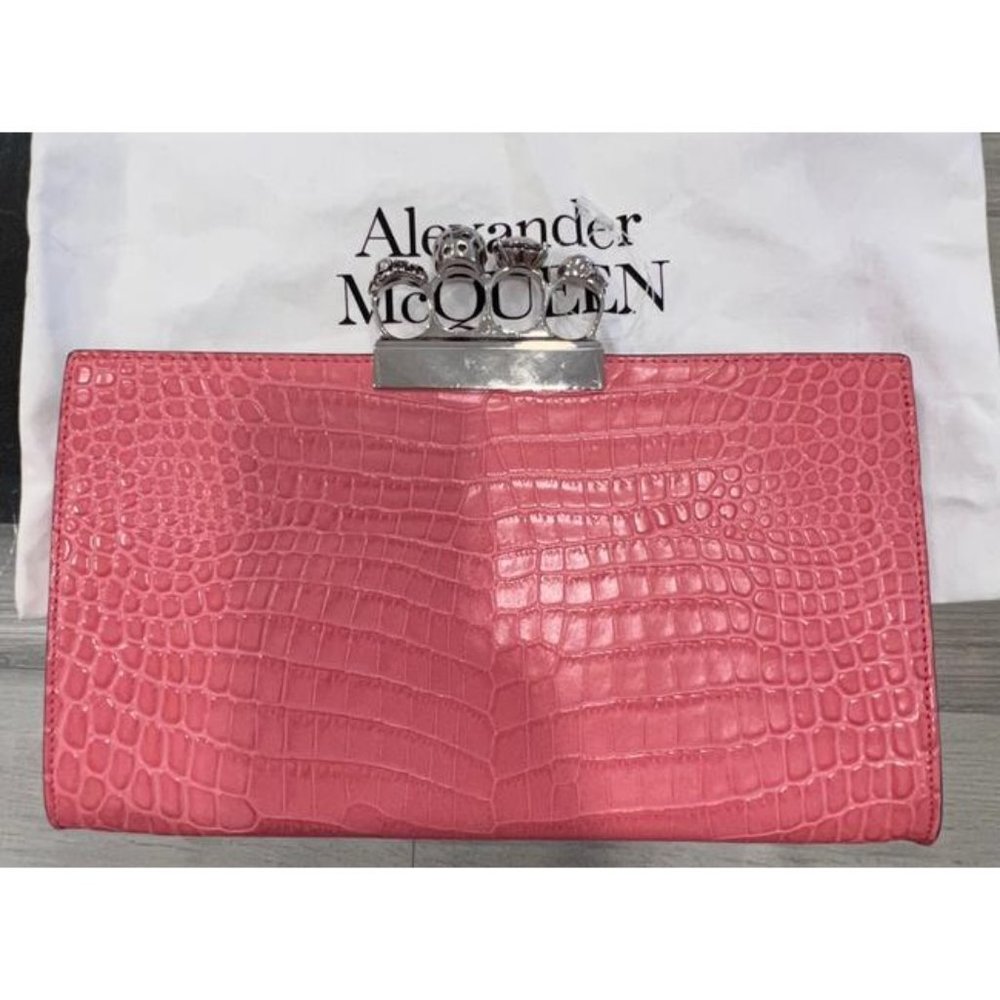 ALEXANDER MCQUEEN Four-Ring Croc-Embossed Clutch Bag